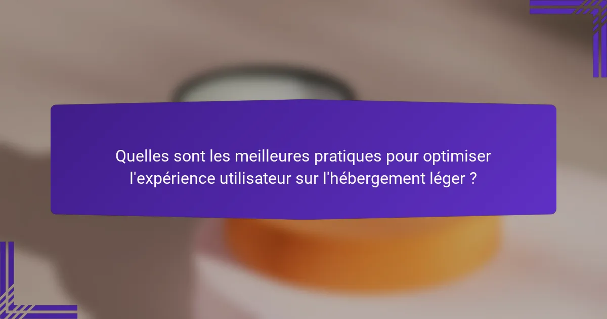 Quelles sont les meilleures pratiques pour optimiser l'expérience utilisateur sur l'hébergement léger ?