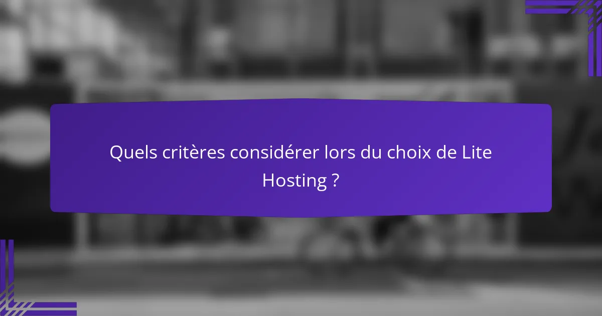 Quels critères considérer lors du choix de Lite Hosting ?