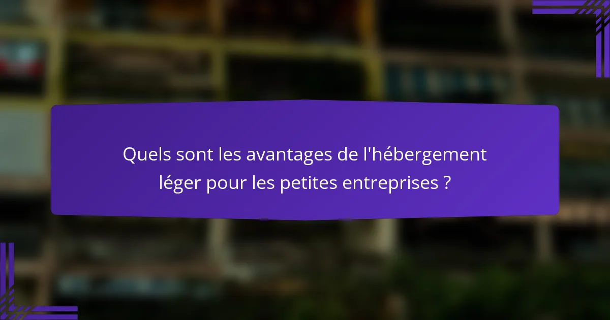 Quels sont les avantages de l'hébergement léger pour les petites entreprises ?