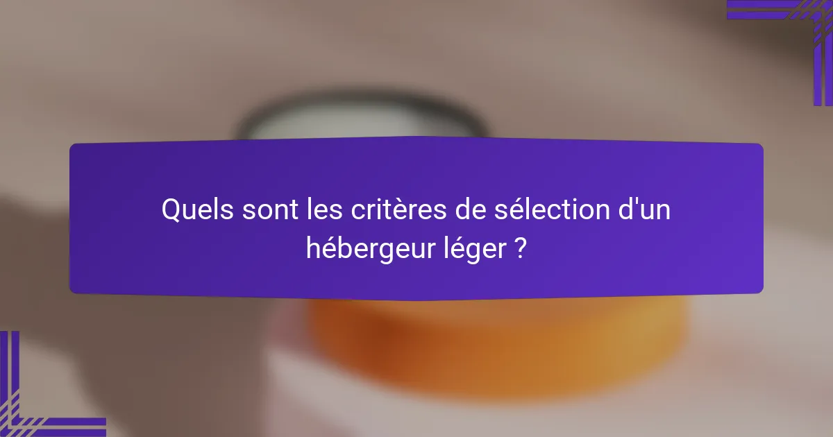 Quels sont les critères de sélection d'un hébergeur léger ?